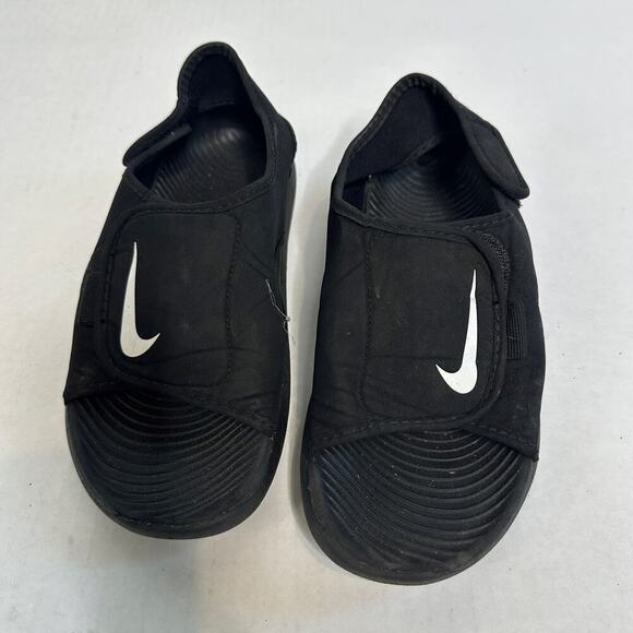 Nike Size Kid 6Y Kid Logo Sunray Adjust Sandal Flip Flop Black Hook Loop Closure - Picture 5 of 9